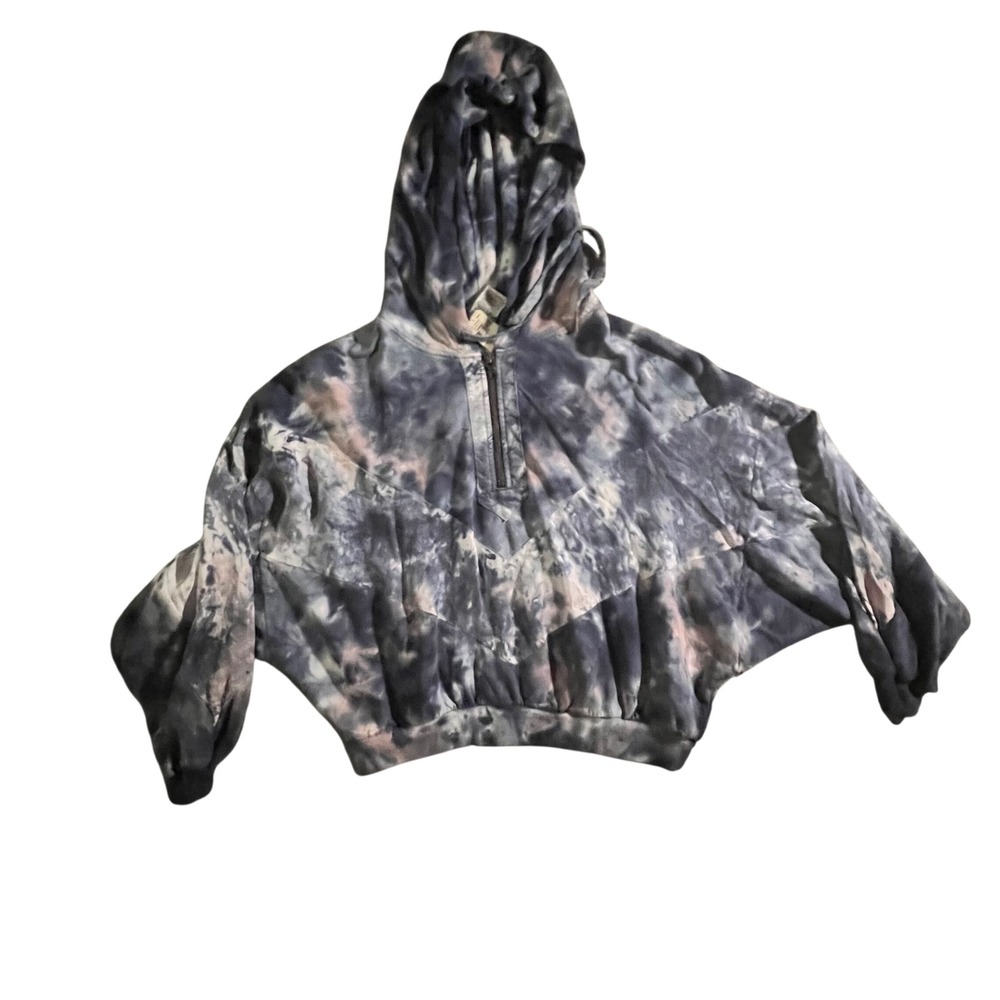 PINK Victoria's Secret Hoodie Women XS Blue Tie Dye Quarter Zip Cropped Dolman